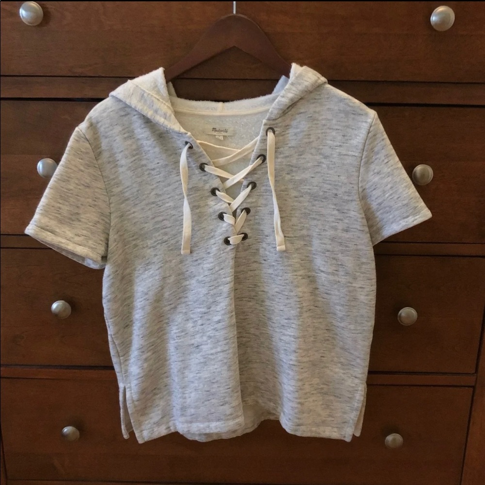 Madewell short sleeved lace-up hoodie, Large